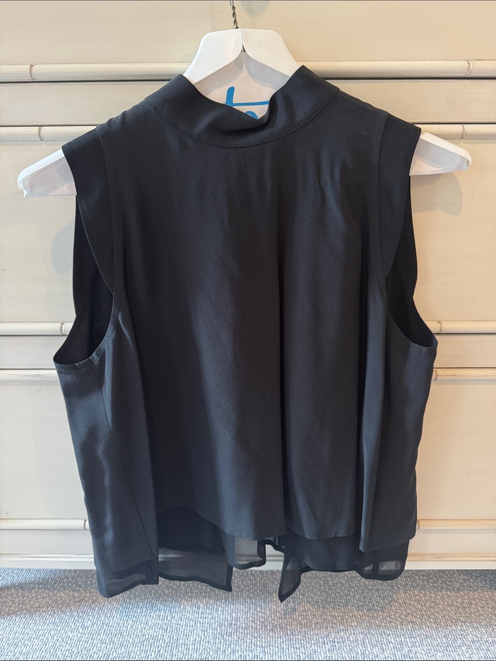 INTERMIX Black Sleeveless Mock-Neck Tank with Open Back
